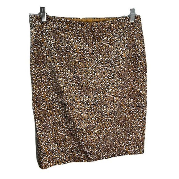 J. Crew Womens Leopard Print Pencil Skirt Size 8‎ Cotton Blend Tan & Black - Picture 1 of 5